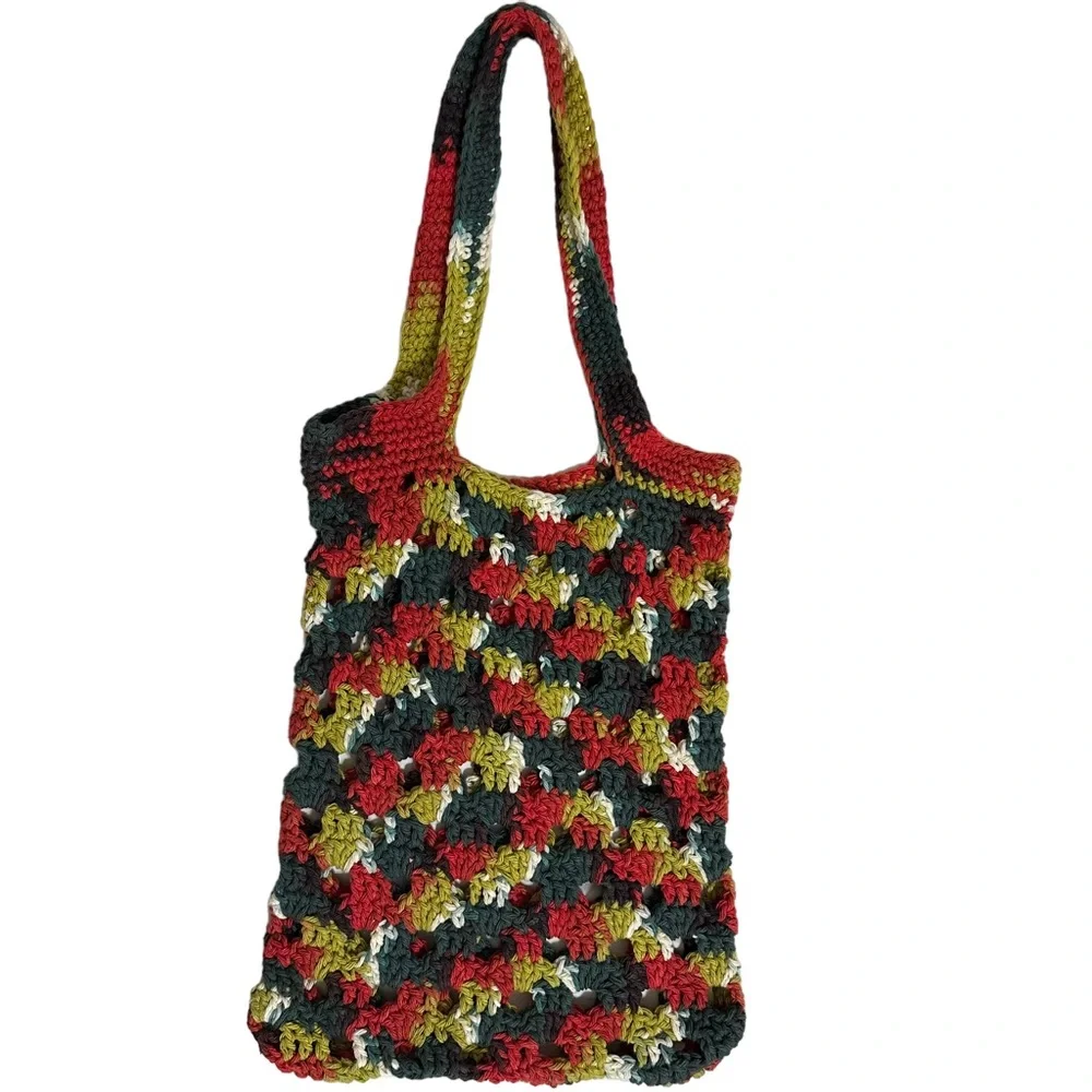 Hand Crochet Green Red‎ Hand Bag Tote Bag